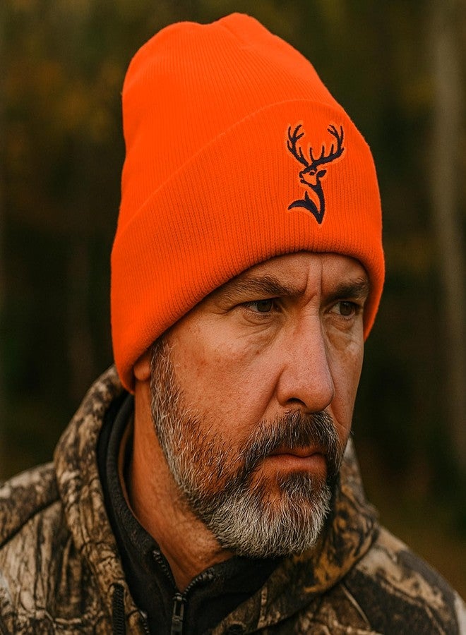 singwe Hunting Beanie Blaze Orange Knit Hat Outdoor Winter Hats Deer Hunter Cuffed Beanie for Men Women - Image 5